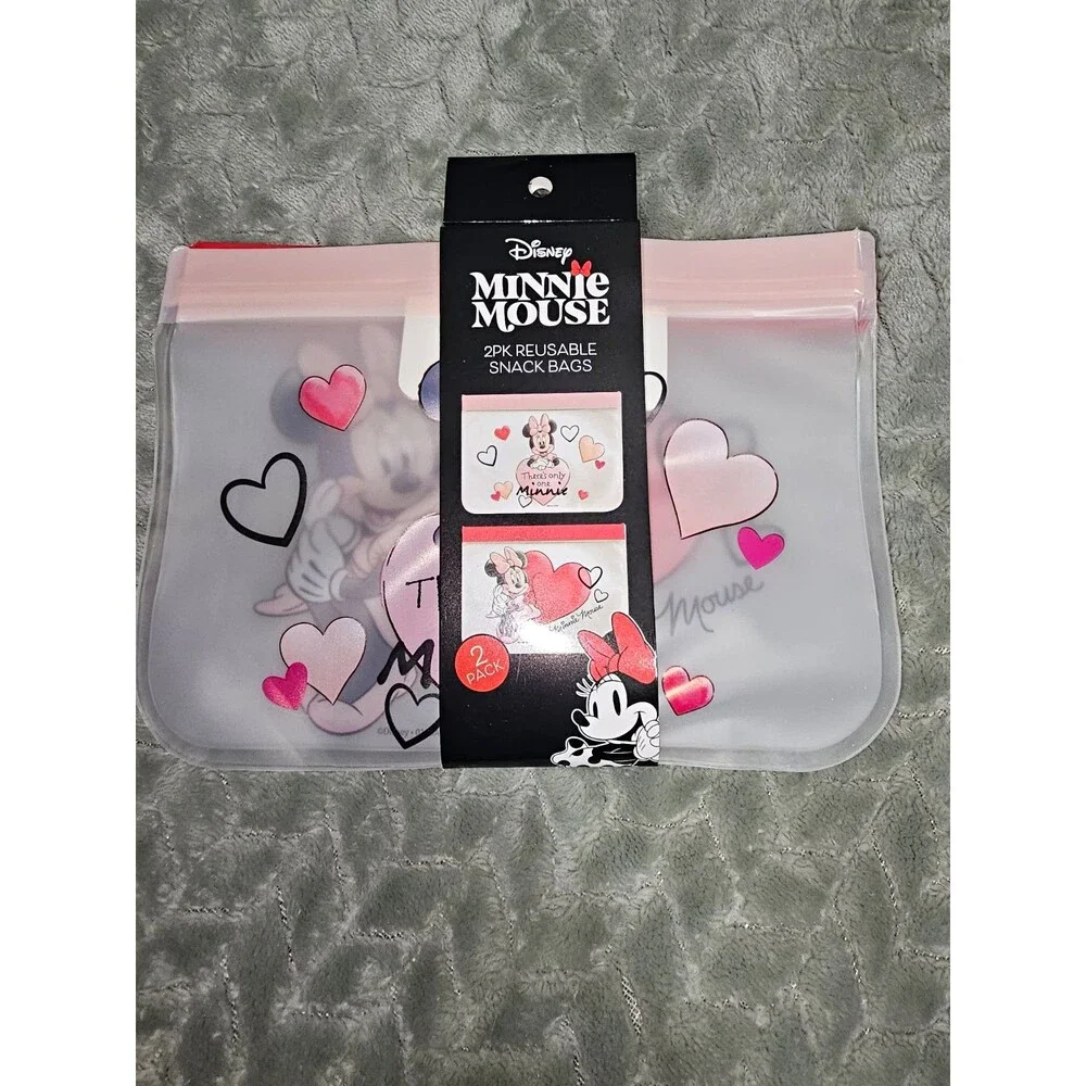 Disney Minnie Mouse Reusable Snack Bags 2pk Snack Size Plastic Kids NWT